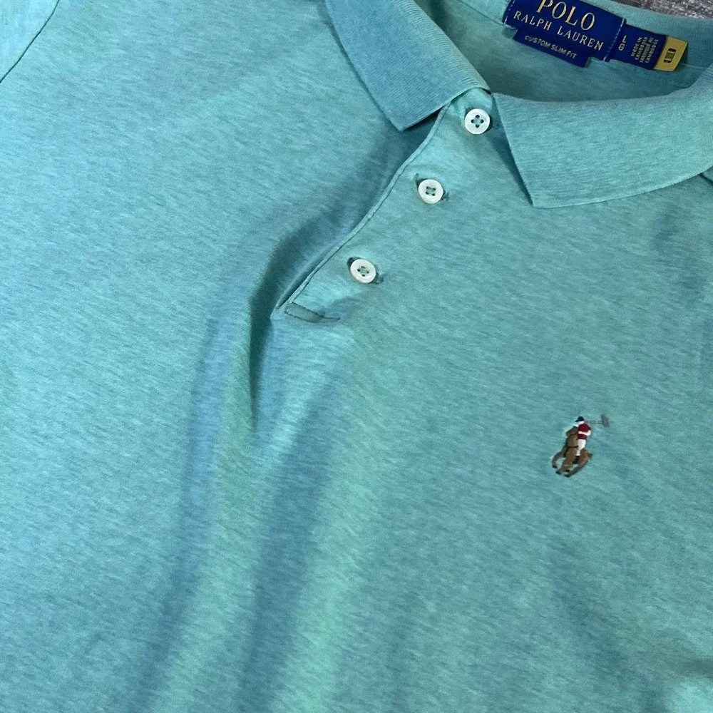 Polo Ralph Lauren Polo Shirt Mens Custom Slim Fit Green Flesh Pony Large Cotton